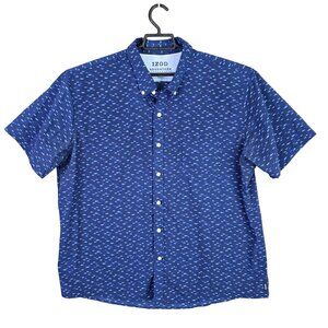 Mens Izod Advantage Performance Blue Shark Shirt Button Up Short Sleeve Size XXL
